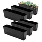 GREANER Rectangle Window Boxes, 6PCS 16x3.8 Inch Black Herb Planters with RemovableTray and Drainage Hole, Succulent Flowers Plastic Pot for Balcony, Office, Windowsill, Garden, Outdoor Decoration Use - size: 6Packs/16x3.8in