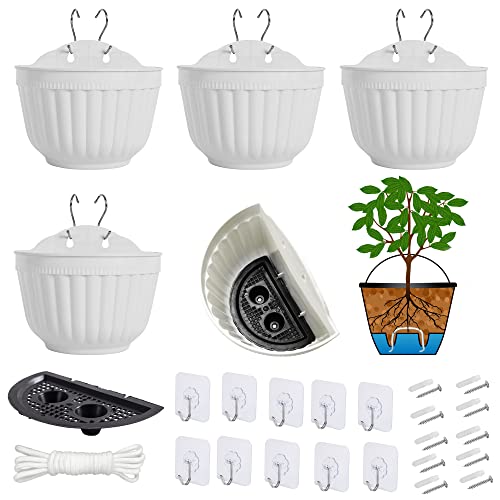 5 Pack Resin Wall Hanging Planter Pot Vertical Garden Living Wall Mount Window Hang Indoor Outdoor Plant Flower Basket for Kitchen Herbs Balcony Railing Shelf Fence Bedroom Trellis Decor Modern White - size: 8 inch (5 Pack)
