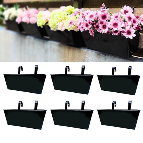 LaLaGreen Outdoor Planter Box (16 in, 6 Pack) Black Metal Rail Fence Pots
