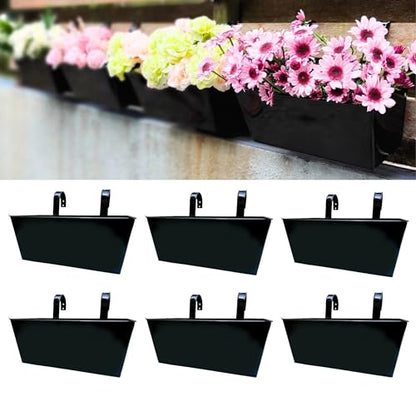 LaLaGreen Outdoor Planter Box (16 in, 6 Pack) Black Metal Rail Fence Pots