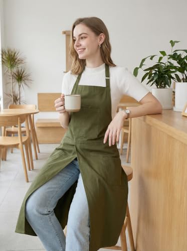 Molaxhome Split Pottery Apron with 3 Pockets Unisex with Adjustable Strap - color: Green