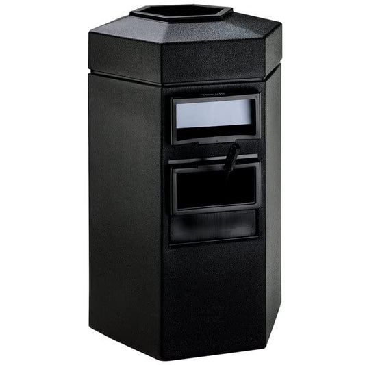 Compost Bin, 45 Gallon Black Waste Container with Paper Towel Dispenser, Squeegee, and Windshield Wash Station, Exterior Trash Can, Outdoor Trash Can for Car Dealerships or Stations, Number 02 - color: Black, size: 45 Gallon Hexagon