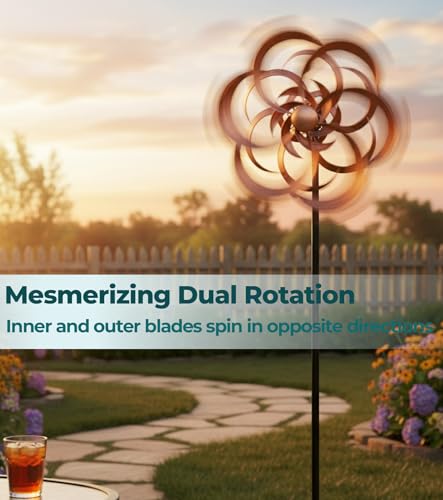 Metal Wind Spinner Outdoor, 63" Double-Sided Copper Decor