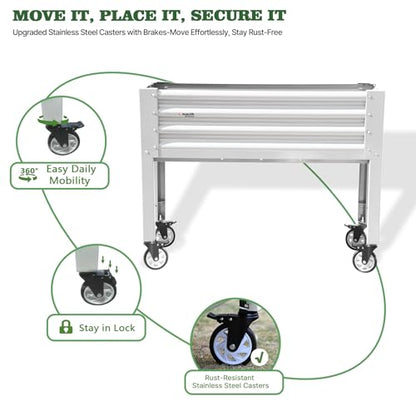 Anleolife Rolling Elevated Raised Garden Bed with Wheels, Antique White - color: Antique White, size: 48x18x35 in