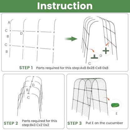 Cucumber Trellis, Metal Garden Arch Trellis for Raised Bed, 48 x 48inch U-Shape Garden Trellis for Climbing Plants Outdoor, Vegetables Fruit Plant Support with Netting, Gardening Supplies (Green) - size: 48 x 48 inch
