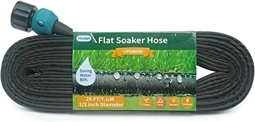 Hlinker Flat Soaker Hose 25 FT for Garden Beds, 25Ft 1/2" Linkable Consistent Drip Irrigation Hose Save 80% Water, Leakproof Heavy Duty Double Layer Sprinkler Hose - size: 25FT