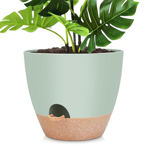 YNNICO 12 inch Large Self Watering Plant Pots, Flower Pots Planters with Multi Mesh Drainage Holes for Indoor Outdoor Garden Plants and Flowers - color: Green, size: 12 Inch