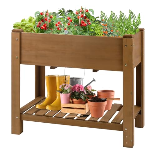 PetsCosset Raised Garden Bed Wooden Elevated Planter Box with Legs, Protective Liner Reinforced for Vegetables Herbs Flowers for Outdoor Patio Backyard Balcony Gardening (33.46 X 17.9 X 29.72 inches)