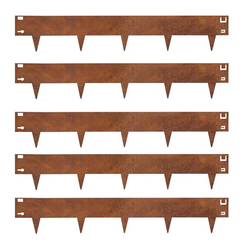PROWORX 5 Pack Corten Steel Rust Landscape Edging, 16.5’Lx7”H Garden Border - color: Rust