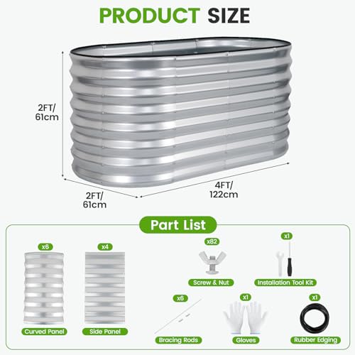Galvanized Raised Garden Bed 4x2x2ft,Silver Planter Box