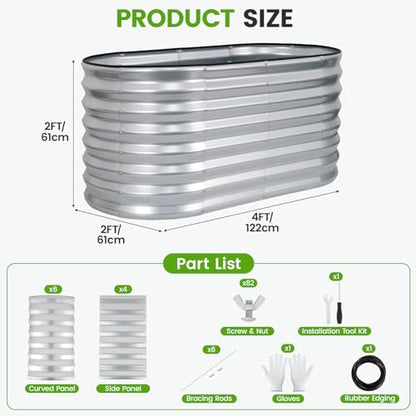 Galvanized Raised Garden Bed 4x2x2ft,Silver Planter Box