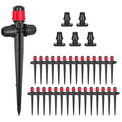 30Pcs 360° Adjustable Drip Drippers, Double Lock Emitters 1/4 Tubing - color: Red