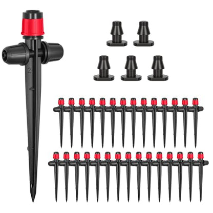 30Pcs 360° Adjustable Drip Drippers, Double Lock Emitters 1/4 Tubing - color: Red