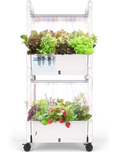 Hydroponics Growing System,AOONEG 28Pods Indoor Herb Garden with LED Grow Light,Hydroponics Growing System Kit with Automatic Timer,Pump System,Adjustable Height,No Seed - size: 2-Tier 28-Pod
