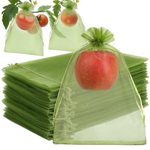 Shintop 100PCS Fruit Protection Bags, 7x10 Inch Green Mesh Fruit Tree Bags - size: 7x10 inch