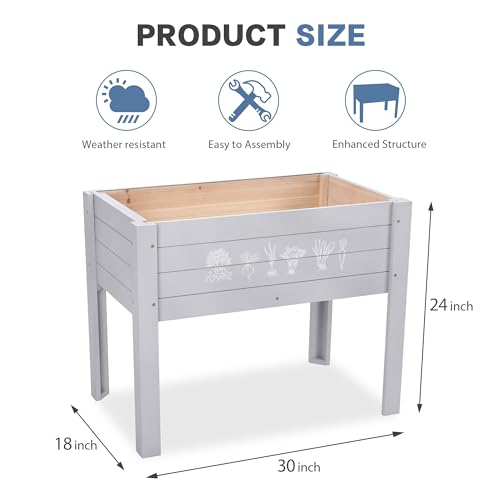 Raised Garden Bed with DIY Chalkboard, 30 x 24 x 18 inch, Gray - color: Gray