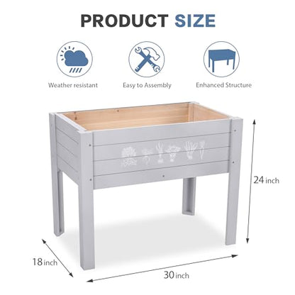 Raised Garden Bed with DIY Chalkboard, 30 x 24 x 18 inch, Gray - color: Gray