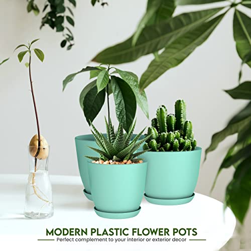 Plant Pots Indoor with Drainage, 5 Pack Multi-Size Planters Set, Aqua - color: Aqua, size: Pack of 5