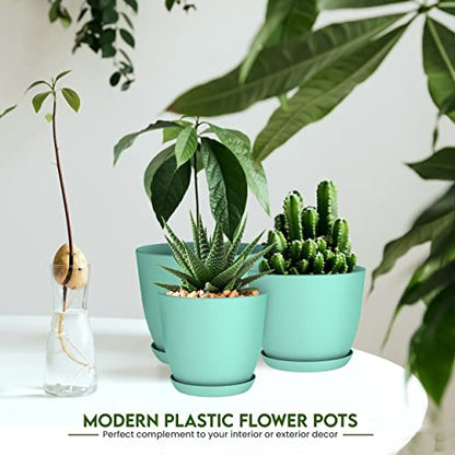 Plant Pots Indoor with Drainage, 5 Pack Multi-Size Planters Set, Aqua - color: Aqua, size: Pack of 5