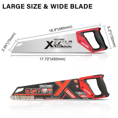 HAUTMEC X-Sharp 18" Pro Hand Saw for Wood Cutting, Large Tree Saws for Logs, 7 TPI Aggressive Rough Crosscut & Rip Handsaw with Thick Blade for Trimming Woodworking Lumber - style: Pro 18"