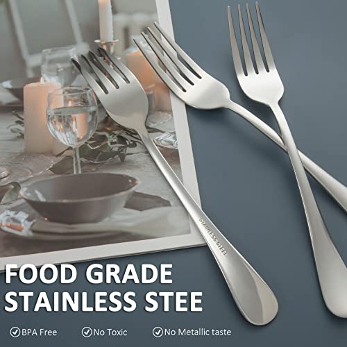 SANTUO Stainless Steel Dinner Forks Set - 12PCS Salad Forks Silverware with Round Handle, Mirror Finish & Dishwasher Safe, Use for Home, Kitchen or Restaurant - Silver 8 Inches - size: 8.1Inch(Dinner Fork)-12P