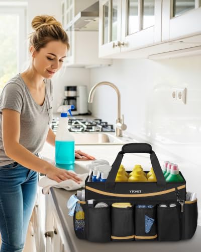 Ytonet Extra Large Cleaning Bag, Cleaning Caddy Supplies Organizer, Black - color: Black