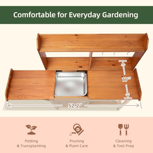 OOOK Potting Bench, Nordic Scots Pine Potting Table with Storage
