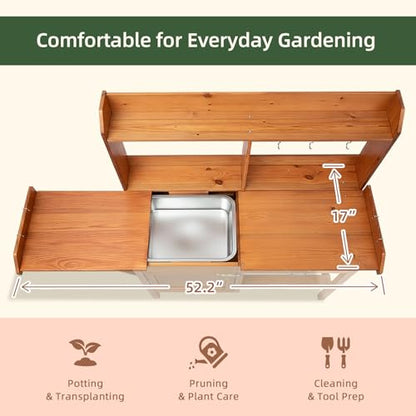OOOK Potting Bench, Nordic Scots Pine Potting Table with Storage