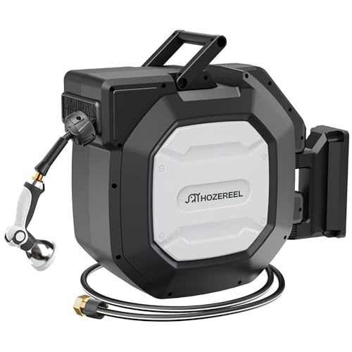1/2" x 135 ft Heavy Duty Retractable Garden Hose Reel Black - color: Black & White, size: 1/2" 135 FT