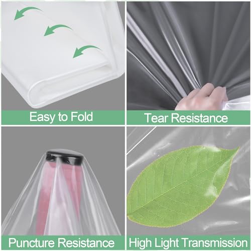 8 x 26 FT Clear Greenhouse Plastic Sheeting, 6 Mil Polyethylene Film Heavy Duty, Water Sun Frost Wind Dust Resistant Winter Hoop House Toughness Plastic Cover for Farming, Gardening, Agriculture, DIY - size: 8 x 26 FT