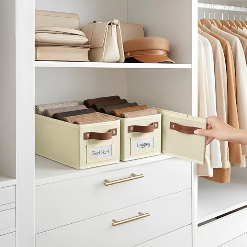 DECOMOMO Narrow Storage Bins, Small Basket with Handles (Beige, 4 Pack) - color: Beige, size: Narrow / 4pcs
