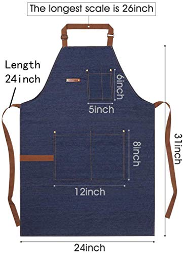 2 Packs Waist Denim Aprons for Restaurant Kitchen Women Waitress Denim Apron - color: Blue Denim Apron 2 Packs