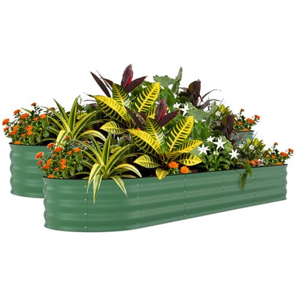 Garvee 2 Pack 8x2x1.5ft Galvanized Raised Garden Bed, Metal Planter Box - color: Green-oval, size: 8x2x1.5ft 2pcs
