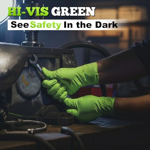 TitanFlex Heavy Duty Industrial Nitrile Gloves with Raised Diamond Texture, 8-mil, Latex Free (Green/Dark Green/Yellow) - color: 01 Green (50ct), size: Medium