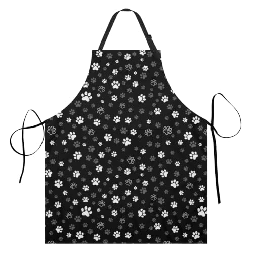 Art Apron with Pocket for Women Men - color: Black Paw Print