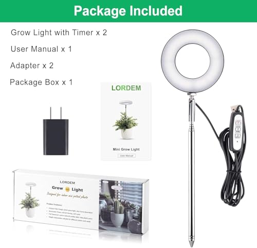LORDEM Plant Grow Light, Full Spectrum LED, Black, 2 Packs - color: Black-3.54in, size: 2 Pack