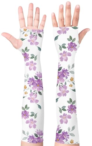 Gardening Sleeves for Women UV Sun Protection with Thumb Hole Anti-Scratch - color: Light Purple Flower