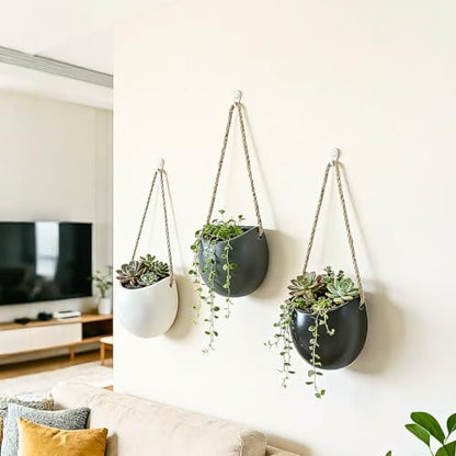 4 to 5 inch Ceramic Planters Wall Hanging Vases Decor - Set of 3 - color: Black