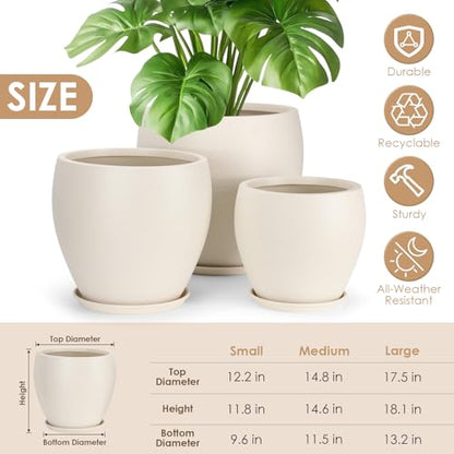YNNICO Plant Pots 17.5/14.8/12.2 inch Set of 3, Flower Pots with Drainage Holes, Large Planters for Indoor Outdoor Garden Plants and Flowers. (Light Beige) - color: Light Beige
