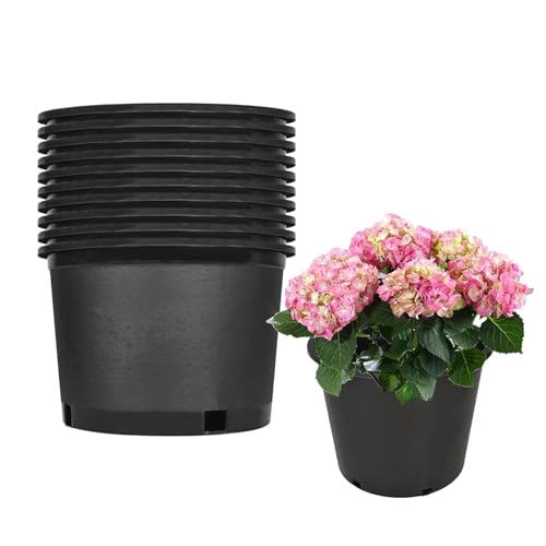 findmall Short 2 Gallon Premium Nursery Plastic Planter Flower Herb Vegetable Garden Grow Pots with Drainage Holes for Outdoor and Indoor Use, Black, 10 Pack - size: Short 2 Gallon-10 PCS