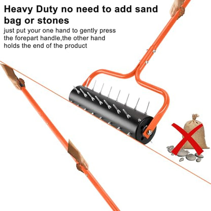 21" Rolling Lawn Aerator, 45 Preassembled Spikes, Only Needs 3-5 Minutes to Assemble, No Looseness, Good Package, 75" Long Handle with Quick Clip Connections, U-Shape Construction - Orange. - size: Orang