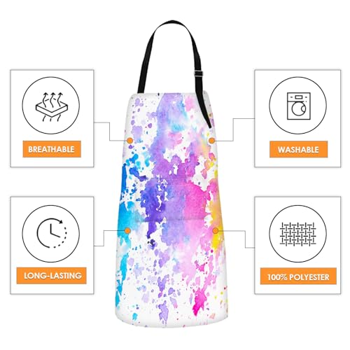 Britimes Apron with Pockets, 32x28 inch, for Women Men, Colorful Paint - color: Watercolor
