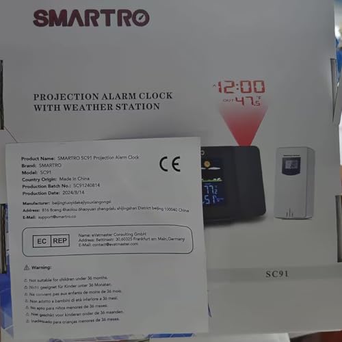 SMARTRO SC91 Projection Alarm Clock for Bedrooms with Weather Station