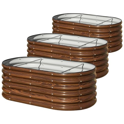 SnugNiture 3 Pcs 4x2x1.5ft Raised Garden Bed Outdoor, 17" Tall Galvanized Metal Planter Box, Oval Raised Garden Bed Kit for Planting Vegetables Plants Fruits, Brown - color: Brown, size: 4×2×1.5ft(3 Pack)