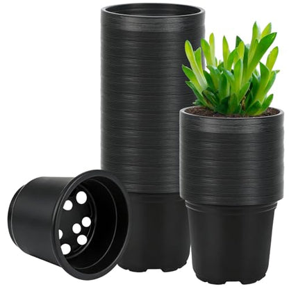 AUGSHY 110 Pcs 5 Inch Black Plastic Plant Pots, Nursery Pots - size: 5 Inches