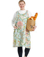 Big Plus Size Aprons for Women with Pockets Cotton Linen Baking Kitchen Cooking - color: Green Flower