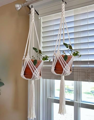2 Pack Macrame Planter Hanger for 8 inch, Plant Hanger Indoor - color: Beige
