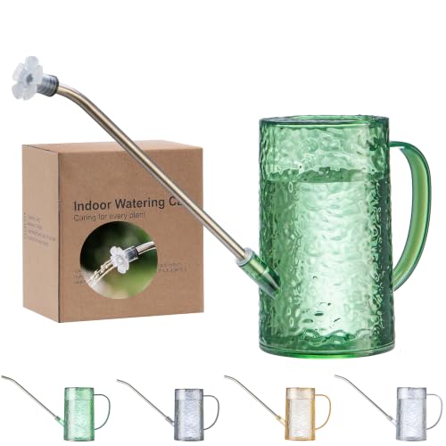 Small Watering Can Indoor Plants with 2 Spray Modes - 34oz Lightweight Plastic, Long Reach Spout & Bonus Shower Head for Indoor/Outdoor Plants