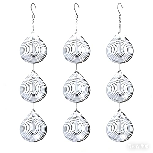 9 Metal Droplet Bird Scarer Discs, Stainless Steel Wind Spinners for Garden Patio Yard