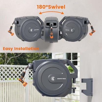 Giraffe Tools Retractable Garden Hose Reel Auto Rewind Wall Mount 5/8" 62FT - size: 5/8''62ft